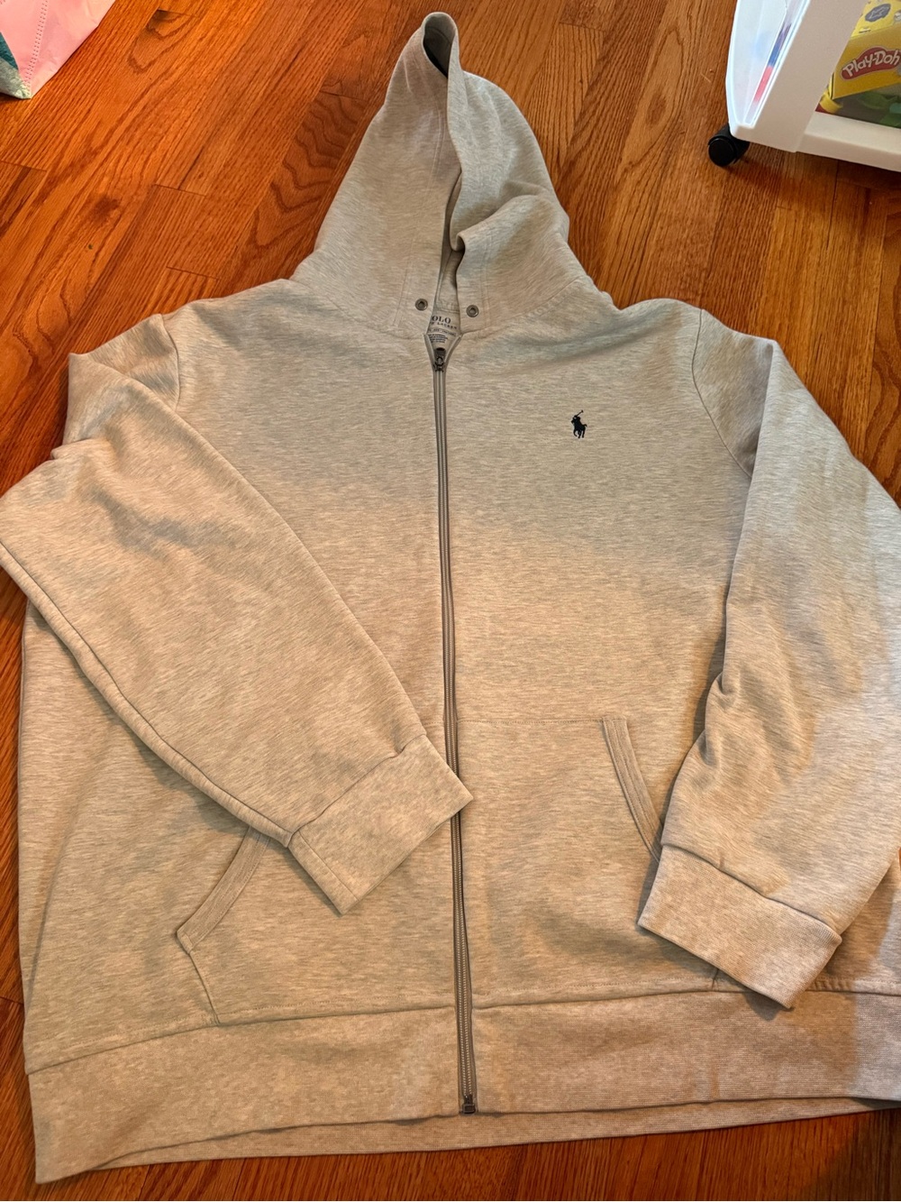 Polo by Ralph Lauren Light Gray Zip Hoodie with Metal Polo Zipper